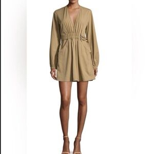 A.L.C. Jezebel V-Neck Belted Poplin Dress in Khaki Womens 10